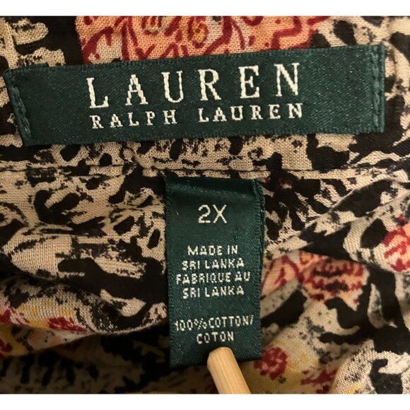 Lauren Ralph Lauren Ruffled Paisley Shirt 2X Oversized Flowy Romantic Preppy - Picture 7 of 11